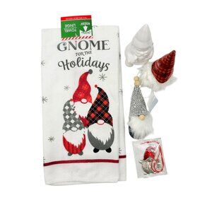Gnome Themed Holiday Kitchen Towel Decorations Set 15x25 Towel Figs Ornament